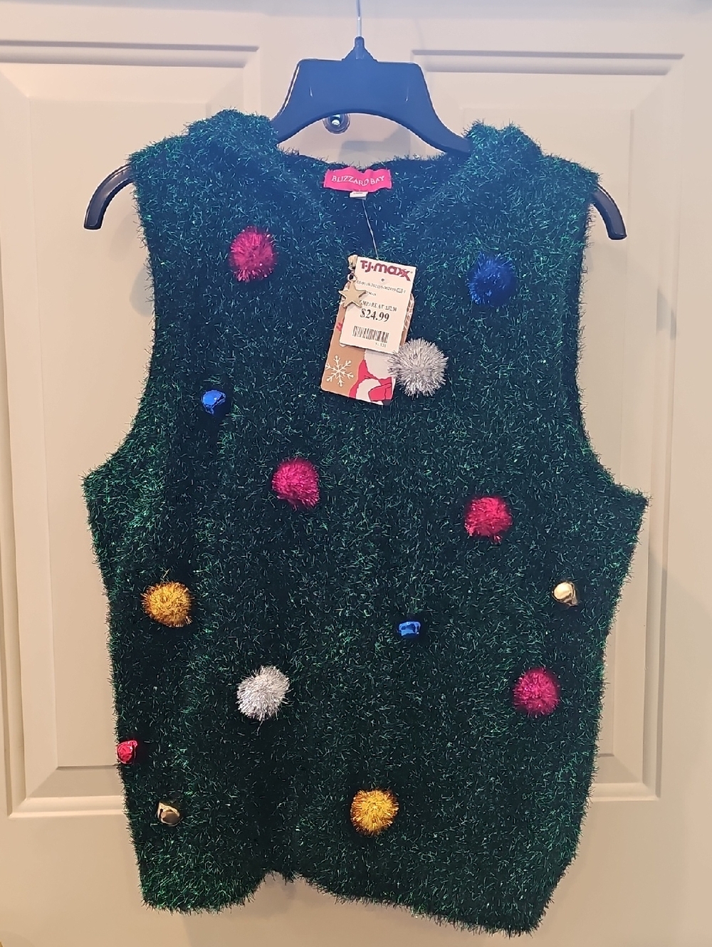 Blizzard Bay Green Festive Pom-Pom Holiday Vest